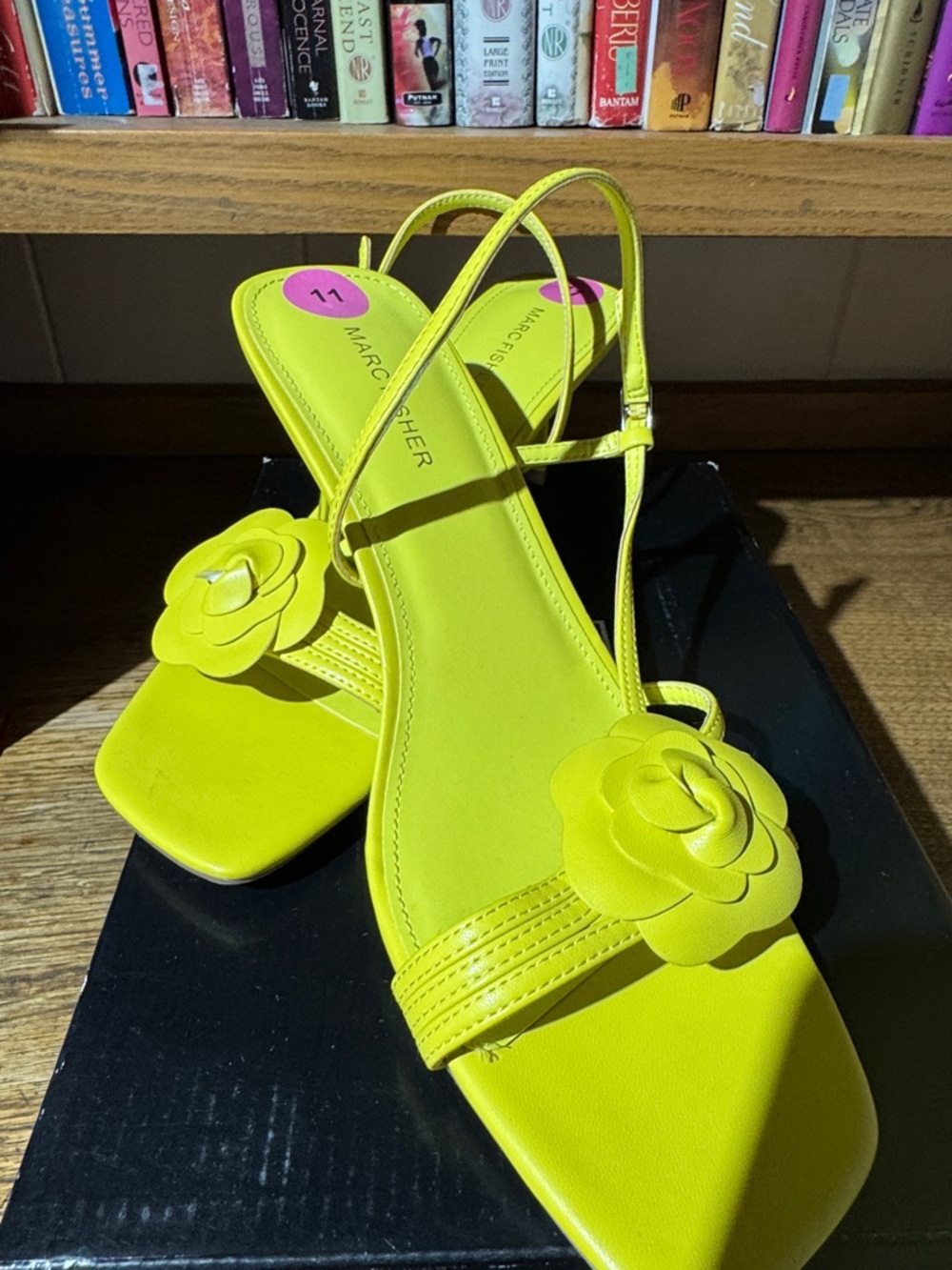 Marc Fisher Deliah-C Neon Yellow Floral Slingback Heels.